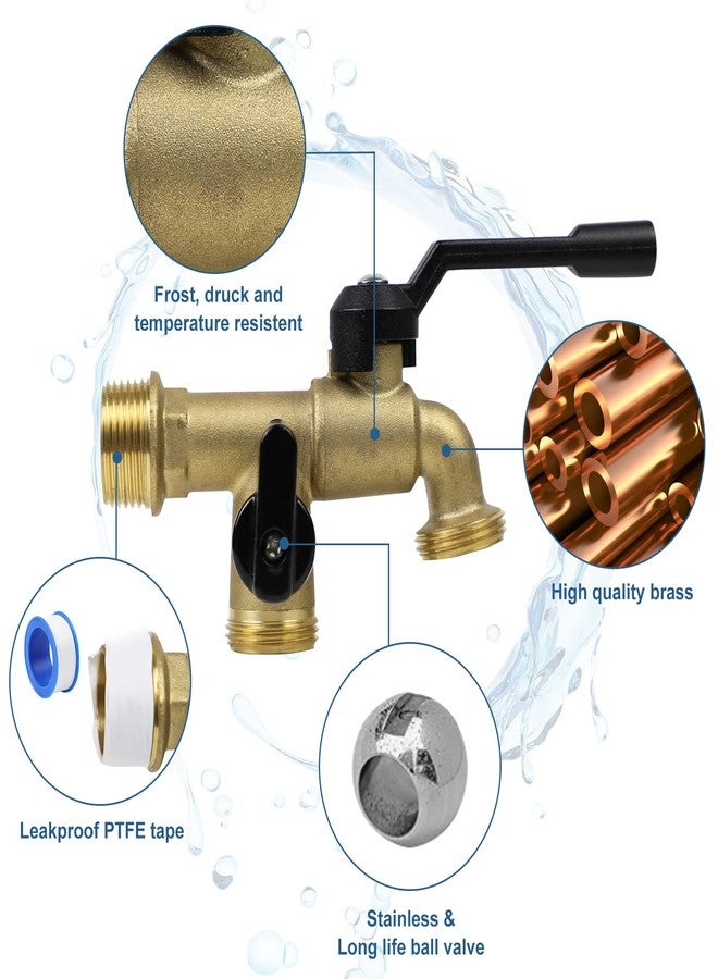 CNYGO Outdoor Double Taps Water Faucet, Wall Mounted Garden Two 3/4 inch Brass Ball Valves Water Tap Splitter, Frost-Proof Outside Spigot Replacement with 2 Outlets for Home, Balcony, Hose Connector - Image 3